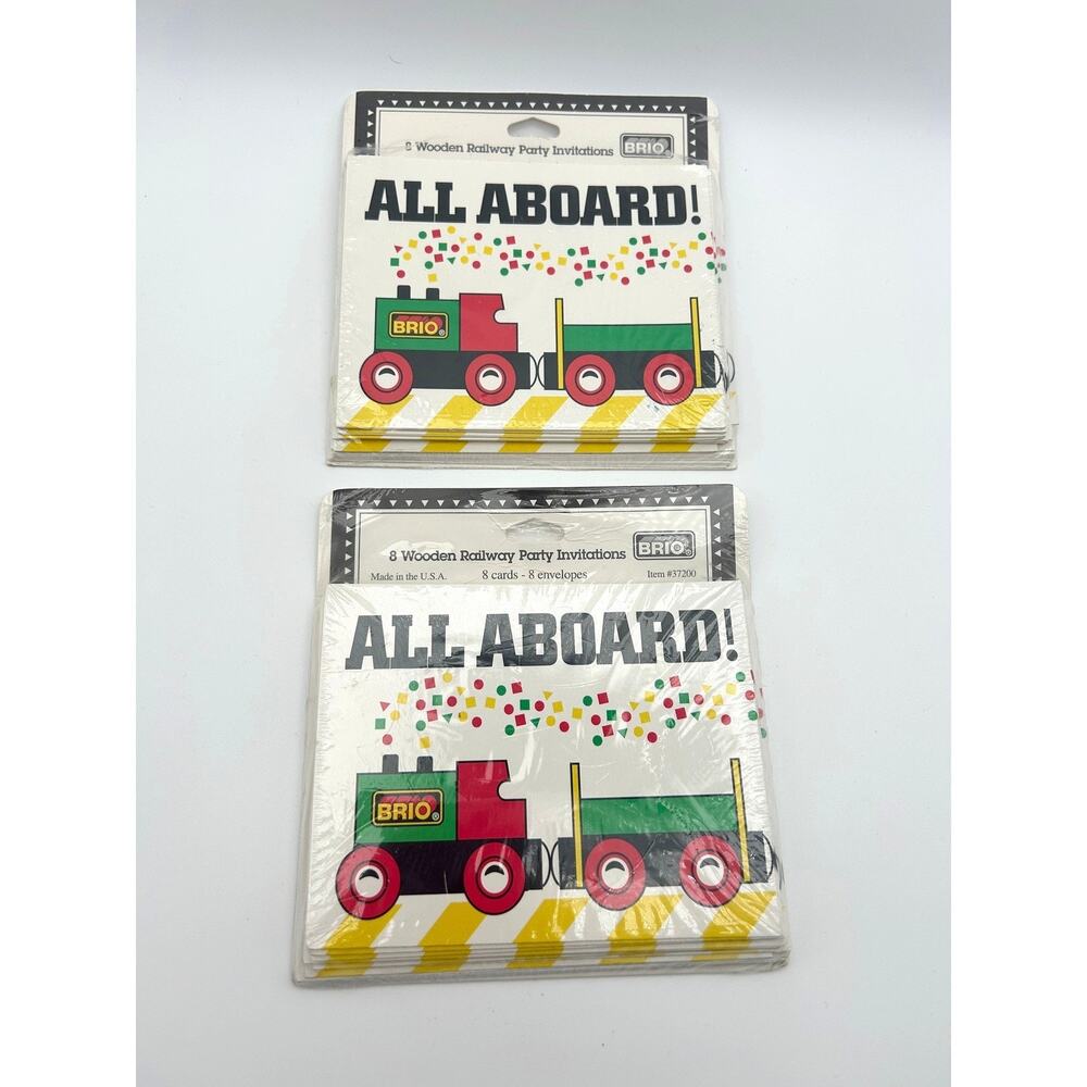 Vintage Brio Wooden Train Party Invitations Lot 2 (16 Total) 90s New Old Stock